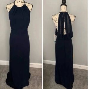 NWT Levkoff Navy Blue Chiffon Long Dress Size 16 Bridesmaid Dress